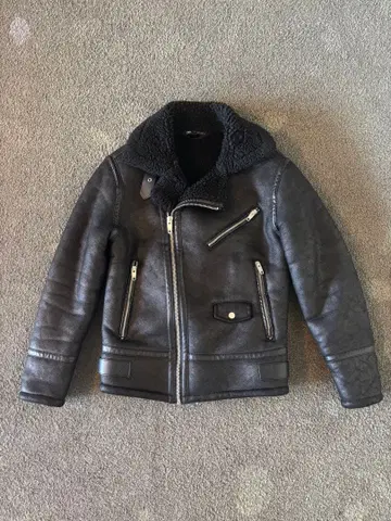 자라 보아 무스탕 인조 가죽 더블 라이더 자켓 블랙