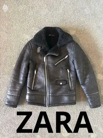 자라 보아 무스탕 인조 가죽 더블 라이더 자켓 블랙