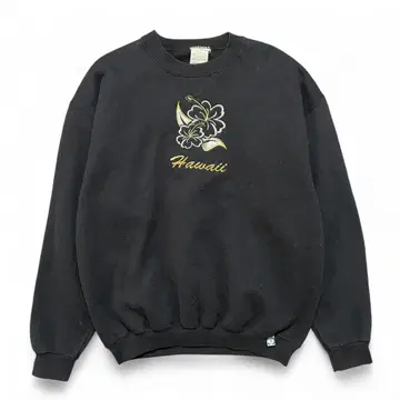 USA제 90S 하이비스커스 전면 V 빈티지 맨투맨 자수 블랙