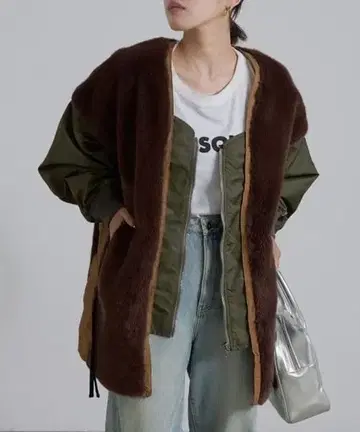 에신타 퍼 절개 자켓 브라운