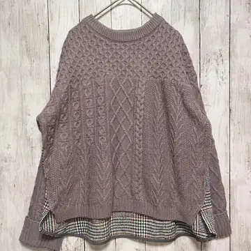 차오패닉 연보라 케이블 짜임 도킹 긴팔 니트