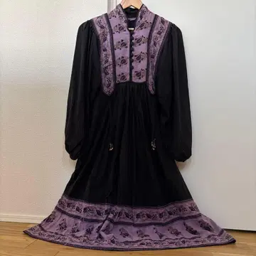 70s 인도 면 원피스 빈티지 블록 프린트