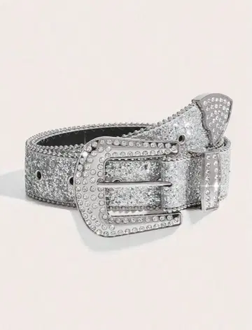 [ 새상품 ] 벨트 스트릿 y2k 스터드 반짝이 라메 실버 그런지