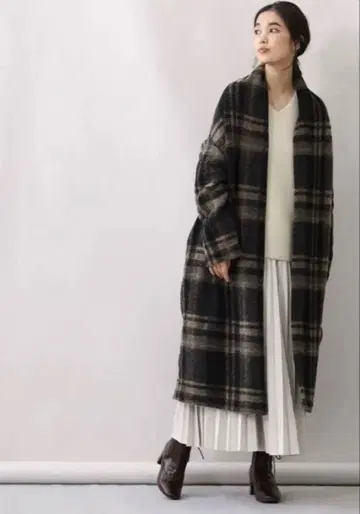 레이디 에어리 체크 롱 가운 코트