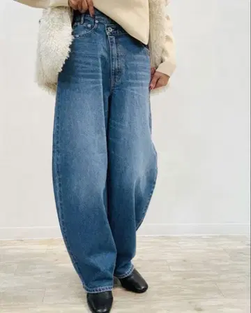 코코딜 S 와이드 레그 데님 팬츠 하이웨스트