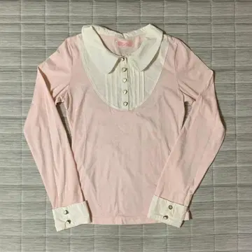 핑크 긴팔 T셔츠 카라 부착