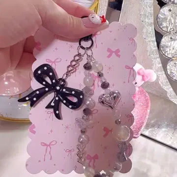 비즈 스트랩 핑크 리본01