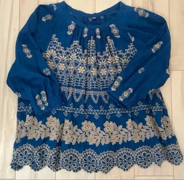 45R 새상품급 인디고 도감평 자수 블라우스
