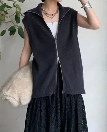 [ 새상품 ] DouDou 니트 집업 베스트 차콜 그레이