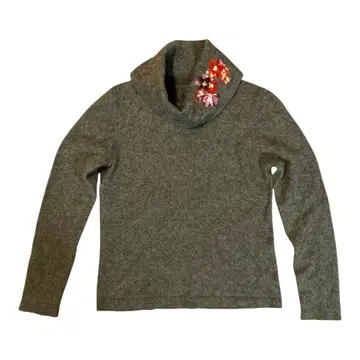 캐시미어 100% 니트 그레이 플라워 꽃 하이넥 스웨터