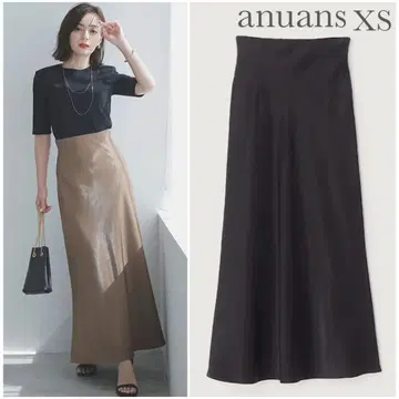 새상품급 anuans 아뉴앙스 샤이니 새틴 내로우 스커트 블랙 XS
