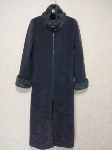 다크 블루 그레이 색상 롱 코트 슬림 귀여운