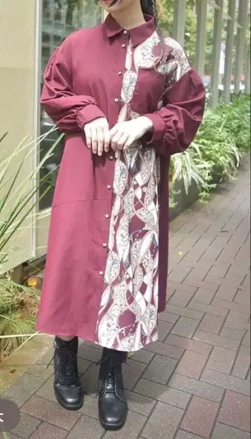 axes femme 스카프 절개 셔츠 원피스 빨간색 와인 레드