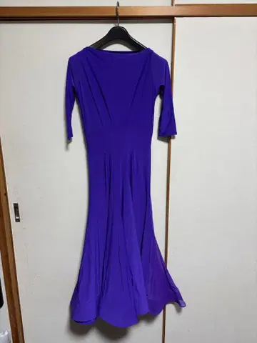 보라색 7부 소매 플레어 원피스