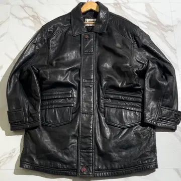 [ 레어 XL ] UP.renoma 가죽 카 코트 양가죽 미들 기장 블랙