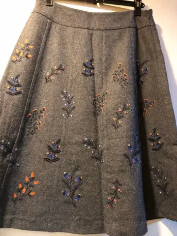 로라 애슐리 그레이 꽃무늬 총 자수 압축 울 A라인 스커트 11호