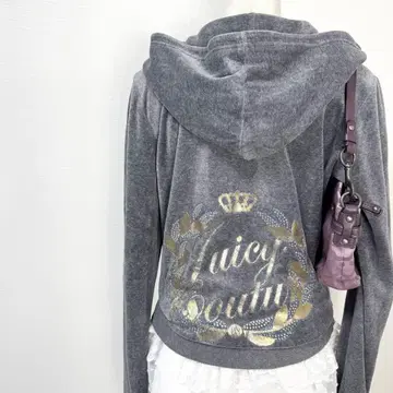 y2k juicy couture 큐빅 로고 벨로아 지퍼 후드티