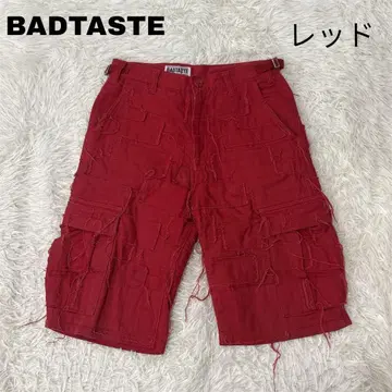 BADTASTE 하프 팬츠 절개 올 패턴 레드 빨간색