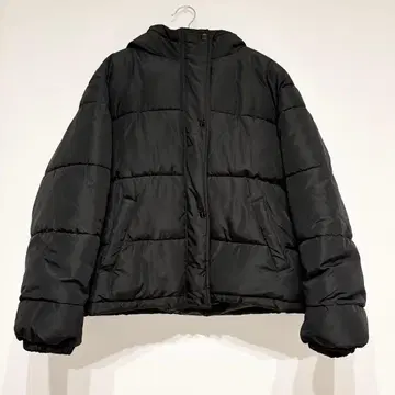 블랙 후드 부착 다운 자켓 M