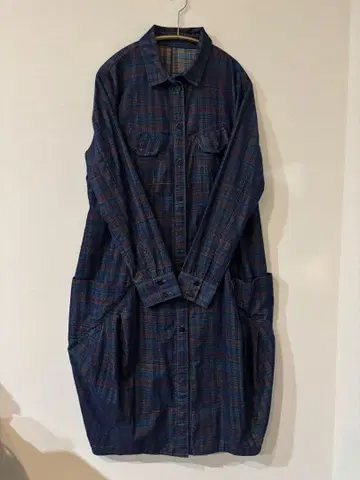 미사용 새상품 센소유니코 CUBECUBE 체크 무늬 롱 셔츠 원피스