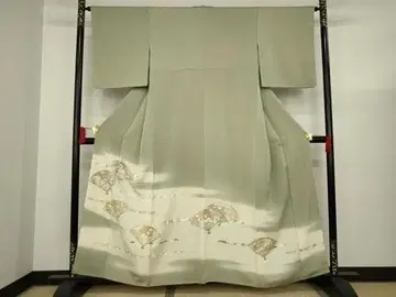 기모노 호몬기 부채꽃 문양 그라데이션 염색 금채 순수 실크 일품