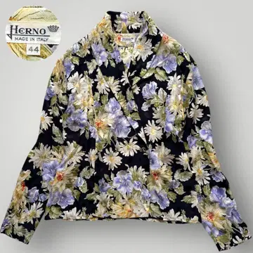 새상품급 HERNO 실크 100% 블라우스 꽃무늬 긴팔 셔츠 44