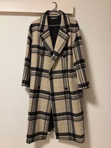 Mila Owen 체크 무늬 더블 브레스트 롱 코트