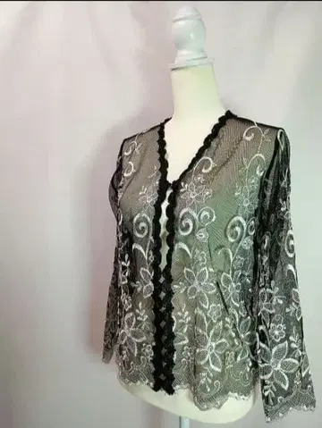 쇼와 레트로 빈티지 전체 꽃무늬 자수 시어 가디건 차이나 버튼