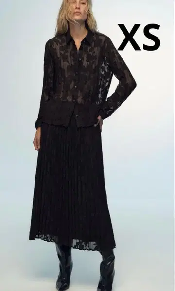 레이스 플레어 롱 스커트 블랙 ZARA