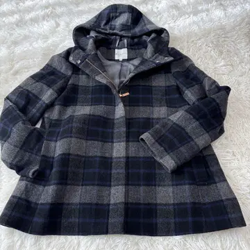 KUMIKYOKU 후드 부착 체크 코트