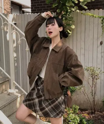 페이크 스웨이드 에코 레더 블루종