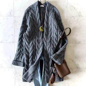 새상품급 하운트 울 손뜨개질풍 롱 가디건 그레이 38 겉옷