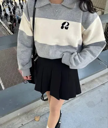 RiLi 바이컬러 카라 부착 맨투맨 그레이