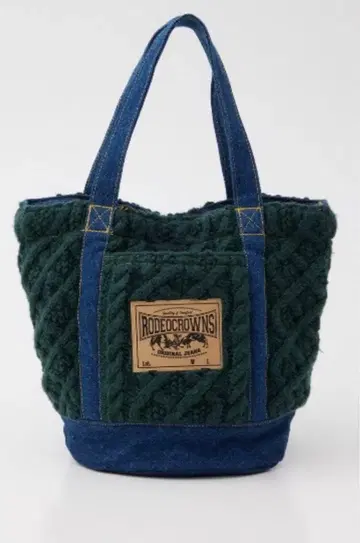 로데오 크라운 와이드 보울 케이블 니트 데님 콤비 라운드 토트