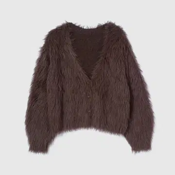 새상품 SeaRoomlynn 헤어 리 샤기 V넥 가디건 초코