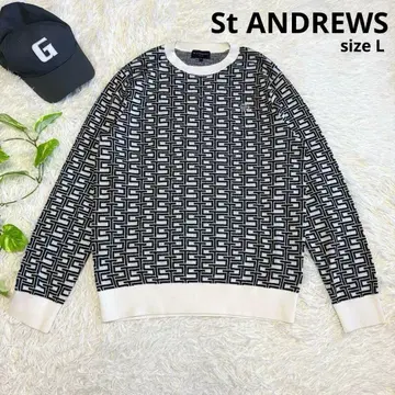[세인트앤드류스] 컨디션 최상 니트 스웨터 올 패턴 화이트 L 남성용