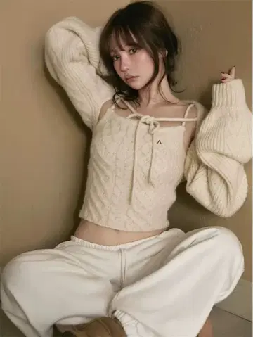 andmary Heart cable knit set