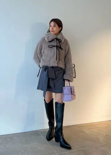 FRAY I.D 볼륨 리본 타프타 미니 스커트