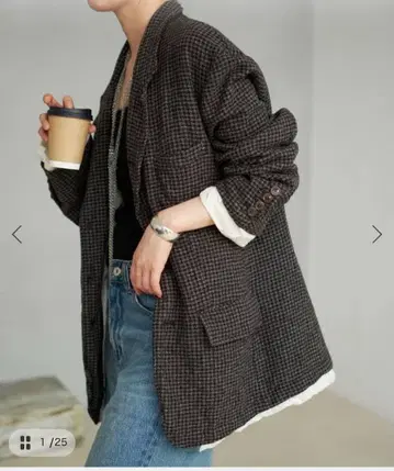 PLAGE 다크 그레이 체크 무늬 테일러드 자켓 JANE SMITH