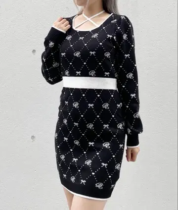 자카드 백리본 원피스