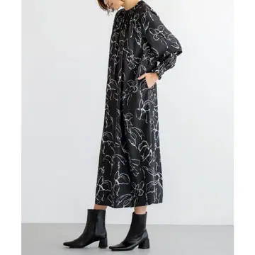 스타일 델리 라인 플라워 무늬 개더 롱 원피스 02