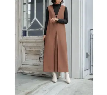 스타일 델리 낙하감 트윌 턱 오버롤 스커트 라이트 브라운