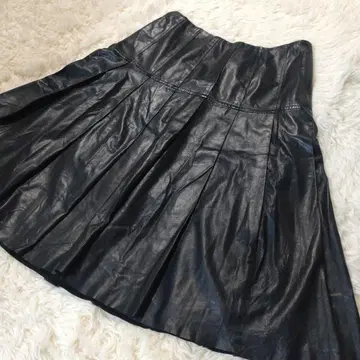 천연 가죽 양가죽 램 가죽 플리츠 스커트 일본제 블랙 부드러운 가죽 블랙