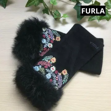 [훌라 FURLA] 장갑 블랙 퍼 자수