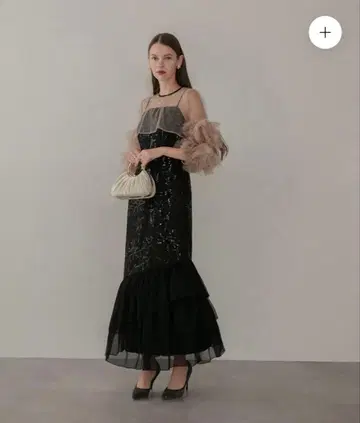 [ 새상품급 ] 플라워 스팽글 튤 프릴 슬리브 라인 원피스 드레스