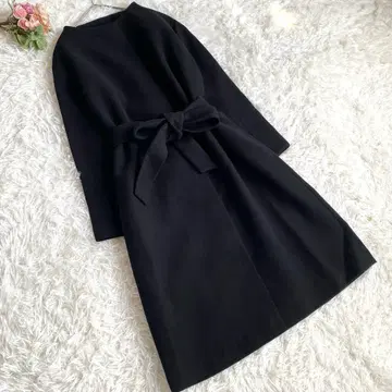 알파 큐빅 여성용 노카라 롱 코트 블랙 리본 포함