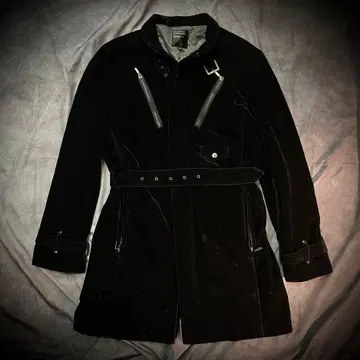 블랙 롱 코트 벨벳 벨트 포함 남성용 아우터