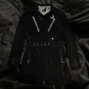 블랙 롱 코트 벨벳 벨트 포함 남성용 아우터