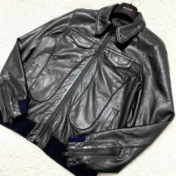 컨디션 최상/L 사이즈 레트로 그레이 레더 자켓 싱글 라이더 스티치