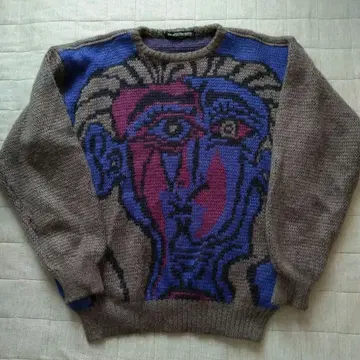 아트풍 얼굴 패턴 빈티지 레트로 이탈리아 니트 스웨터